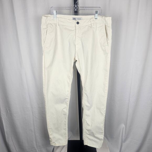 Zara Men’s Cotton Tapered Pants 38x29 Off-White Made in Pakistan - Picture 1 of 3